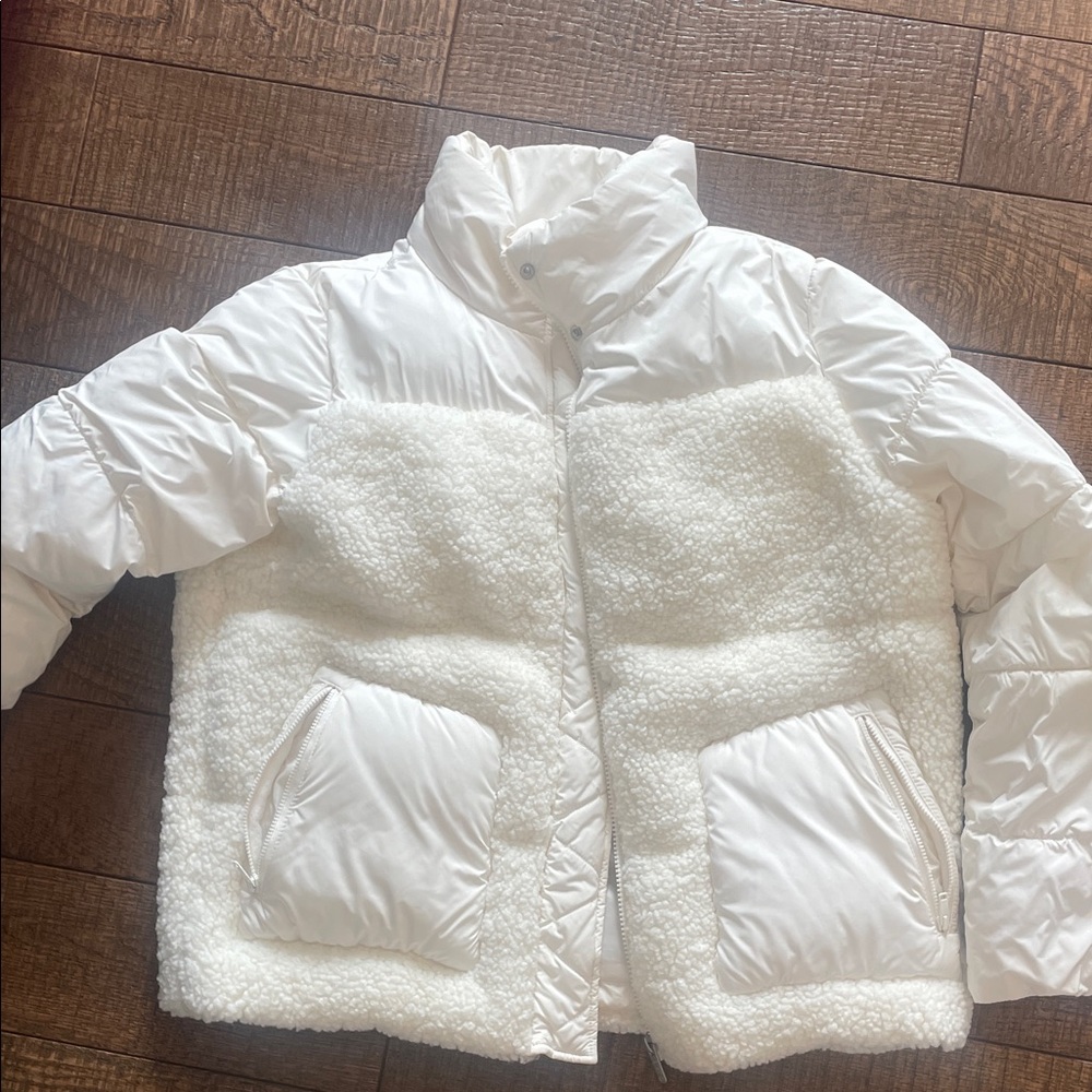 Zella White Puffer Jacket with Sherpa Details